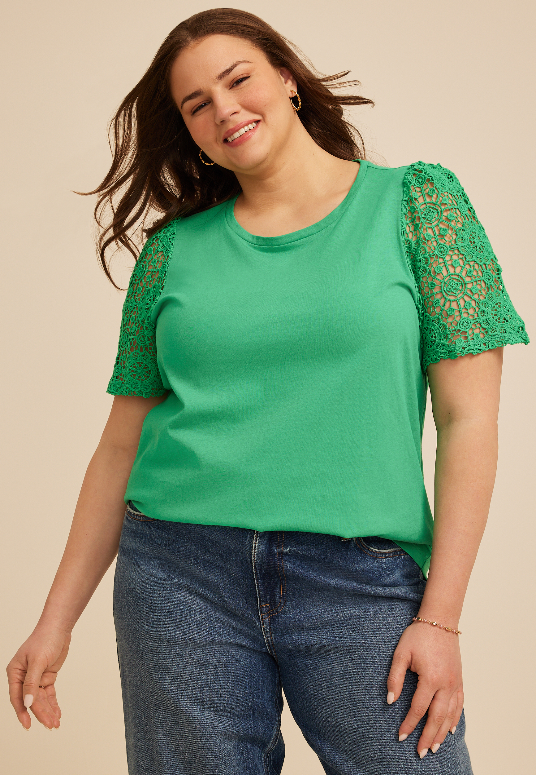 Plus Size Lace Flutter Sleeve Top, C8766, large