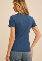 Ribbed Button Front Short Sleeve Tee, C1605, small