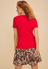 Ribbed Button Front Short Sleeve Tee, C3342, small