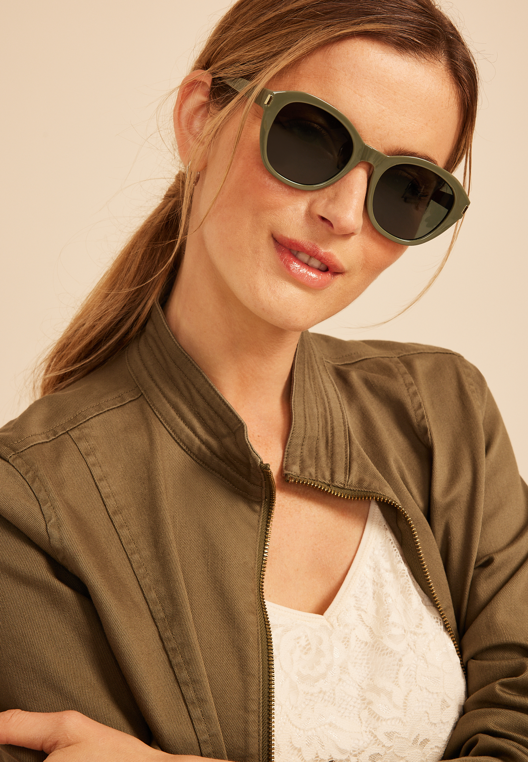 Green Plastic Round Sunglasses, C1612, large
