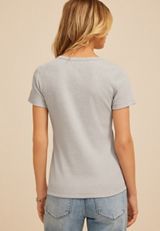 Heather Gray Ribbed Button Front Short Sleeve Tee, LIGHT HEATHER GRAY, small