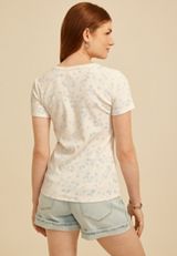Floral Ribbed Button Front Short Sleeve Tee, C2969, small