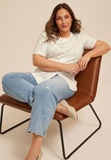 Plus Size Floral Ribbed Button Front Short Sleeve Tee, C2969, small