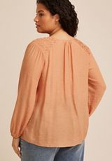 Plus Size Cinched Yoke Button Front Peasant Blouse, C5127, small