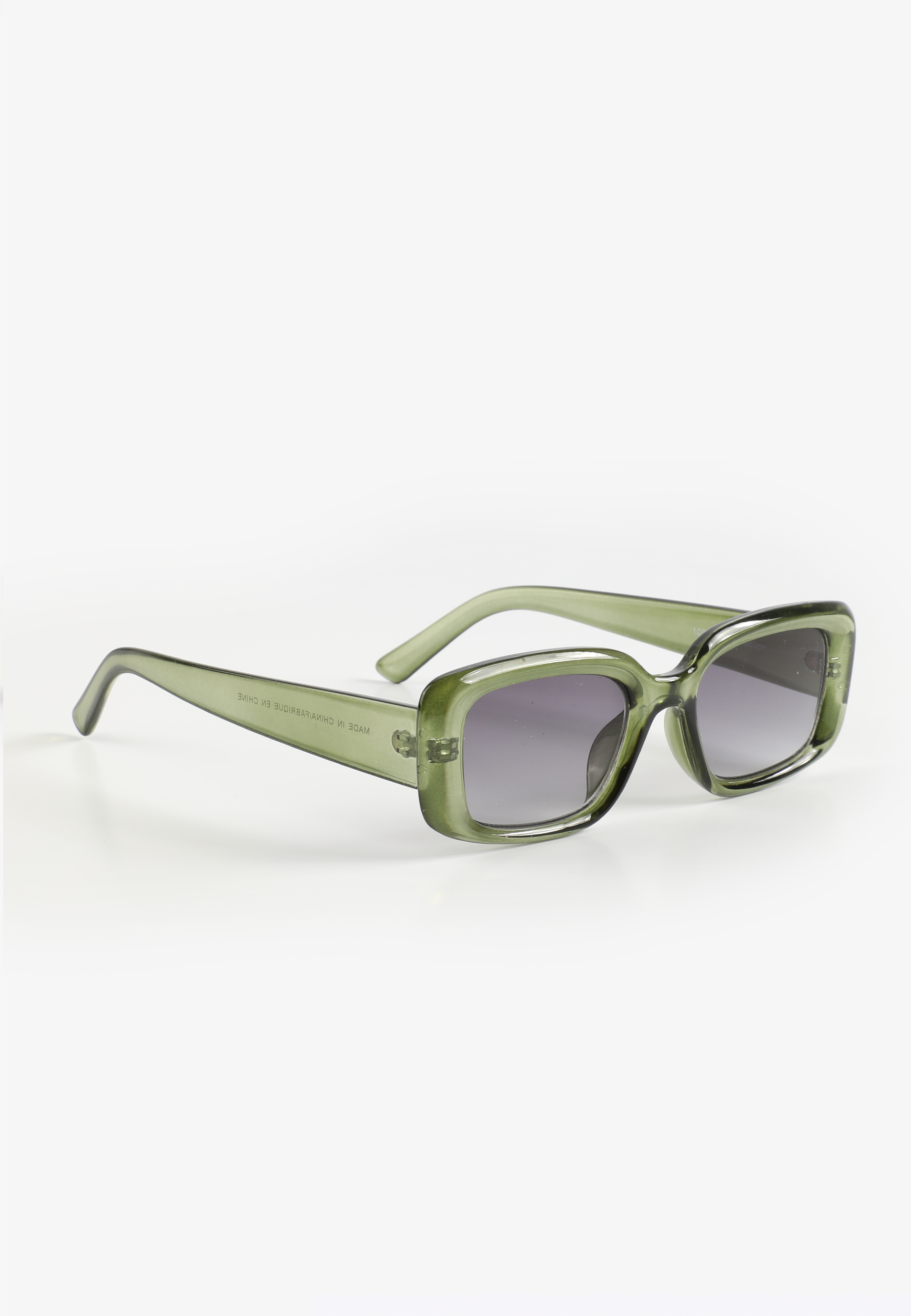Olive Green Crystal Slim Rectangle Sunglasses