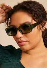 Olive Green Crystal Slim Rectangle Sunglasses, C186, small
