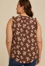 Plus Size Floral Notched Neck Ruffle Tank Top, C6115, small