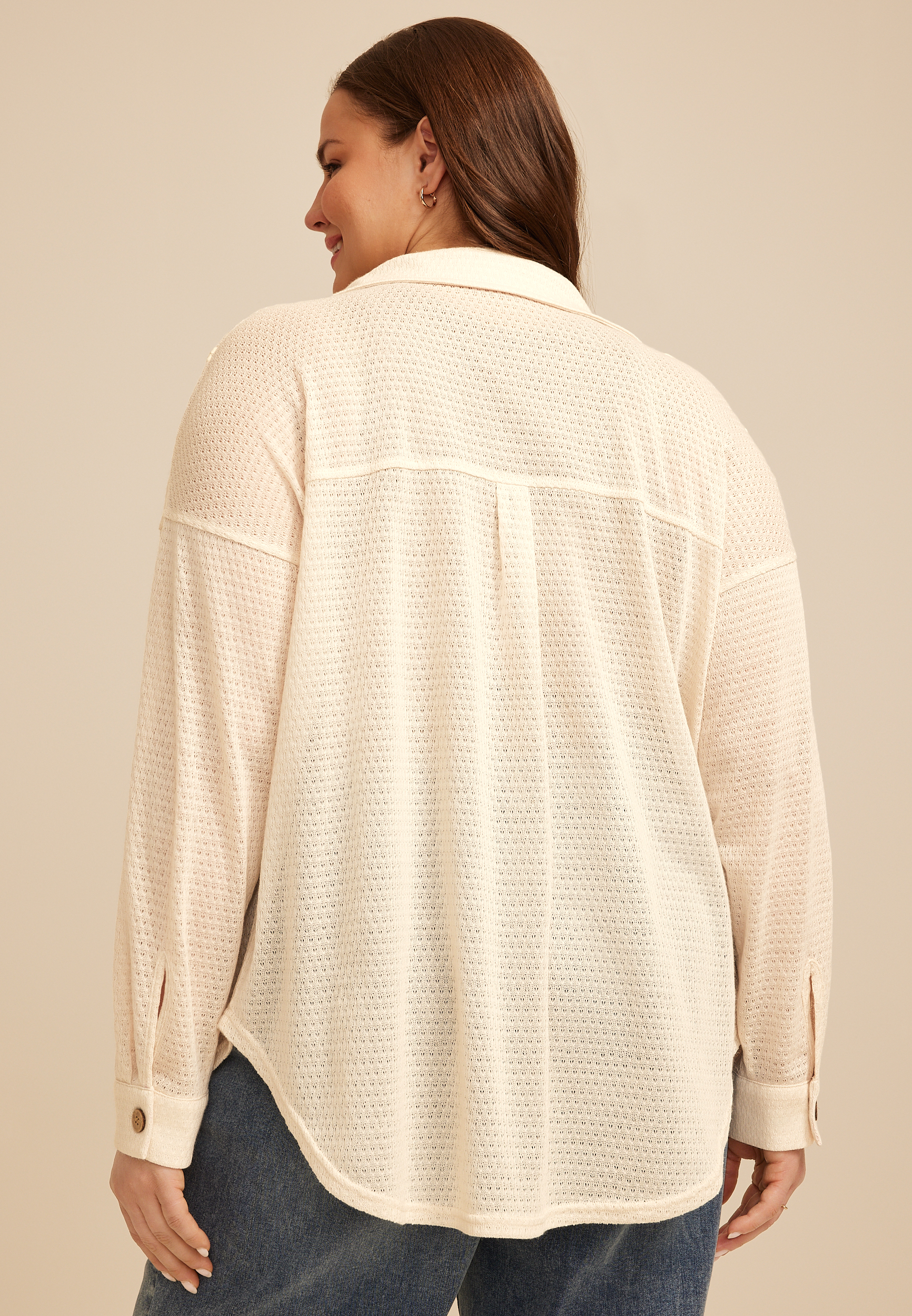 Plus Size Textured Embroidered Shacket, C4681, large