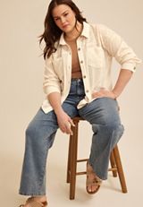 Plus Size Textured Embroidered Shacket, C4681, small