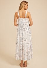 Patchwork Bare Tie Cinched Midi Dress, GARDENIA COMBO, small