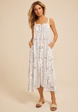 Patchwork Bare Tie Cinched Midi Dress, GARDENIA COMBO, small