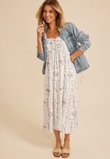 Patchwork Bare Tie Cinched Midi Dress, GARDENIA COMBO, small