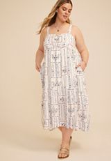 Plus Size Patchwork Bare Tie Cinched Midi Dress, C5487, small