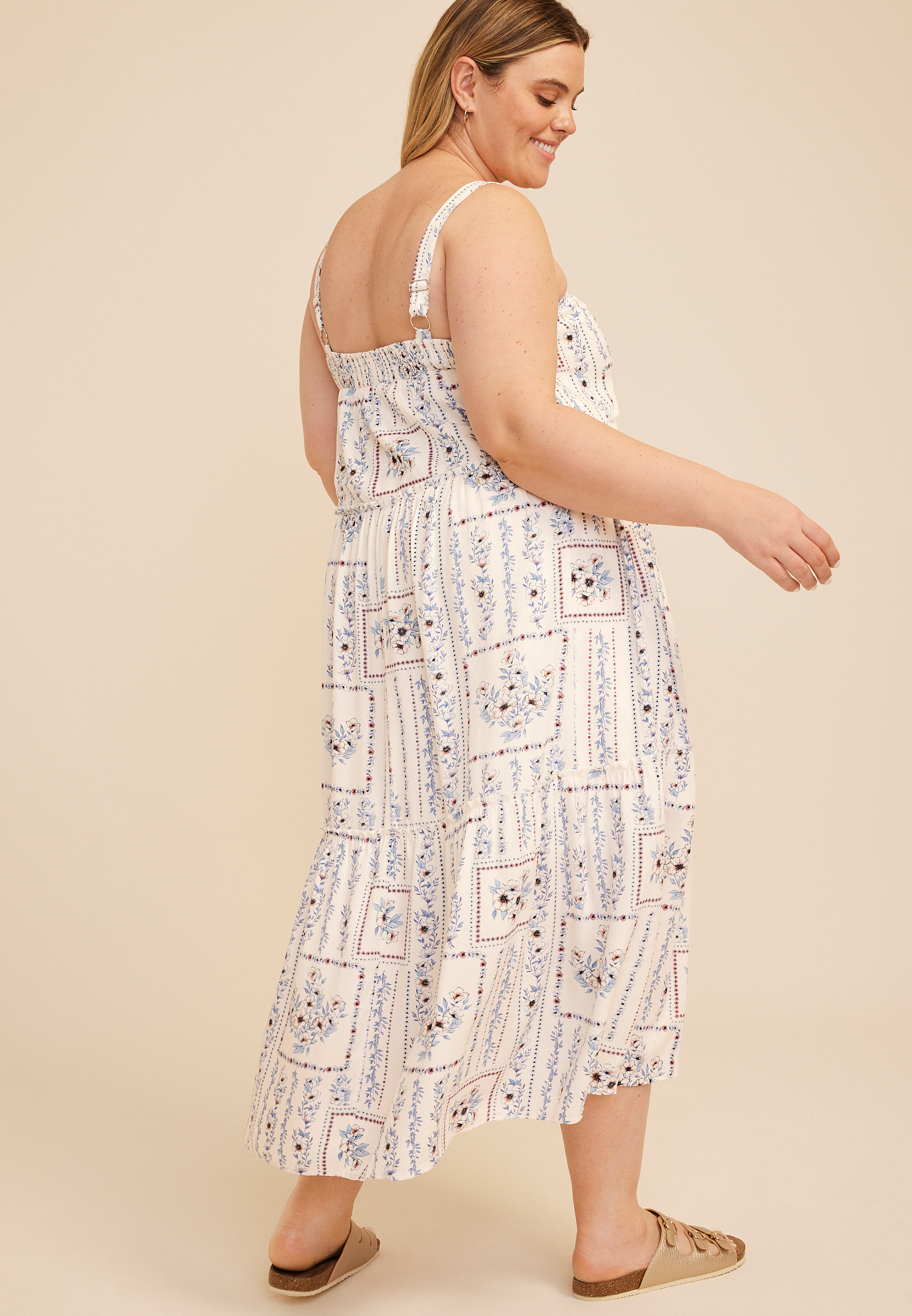 Plus Size Patchwork Bare Tie Cinched Midi Dress, C5487, large