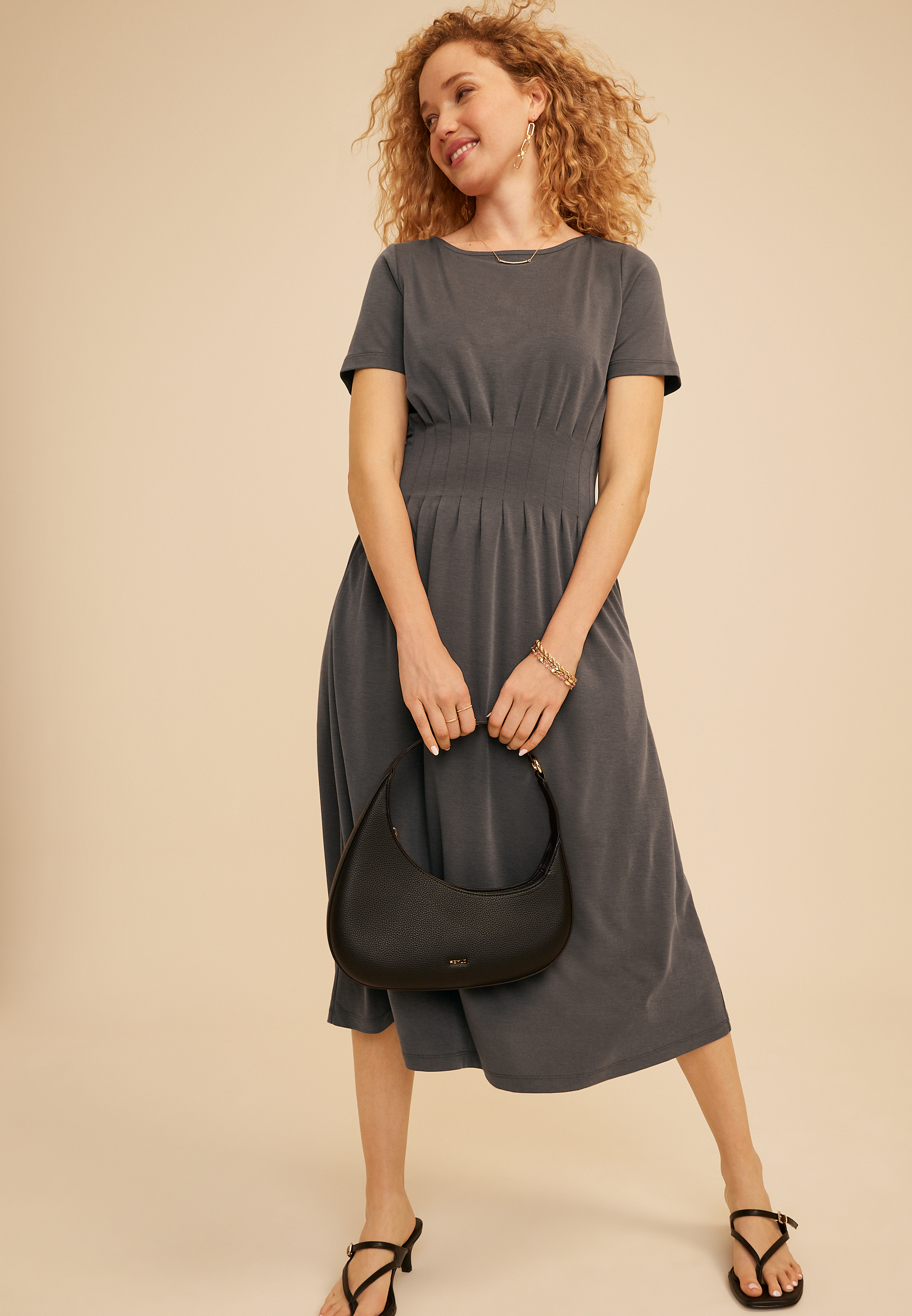 24/7 Cinched Waist Midi Dress