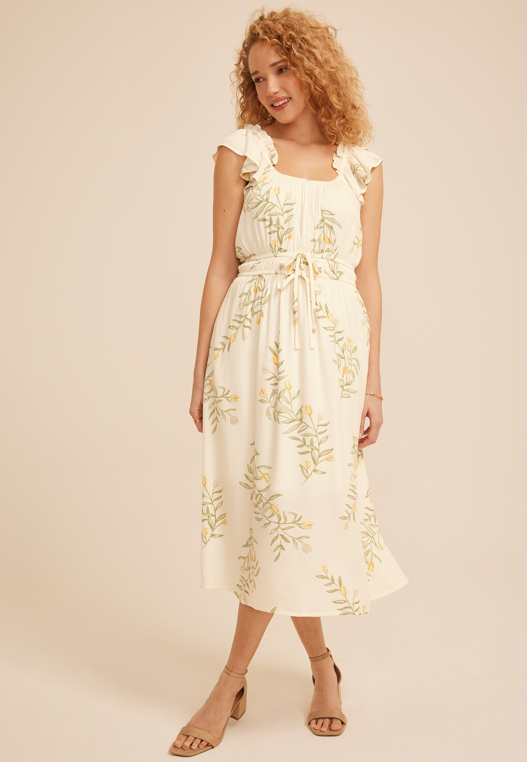 Floral Micro Flutter Sleeve Midi Dress