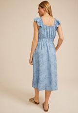 Chambray Embroidered Floral Micro Flutter Midi Dress, C5329, small