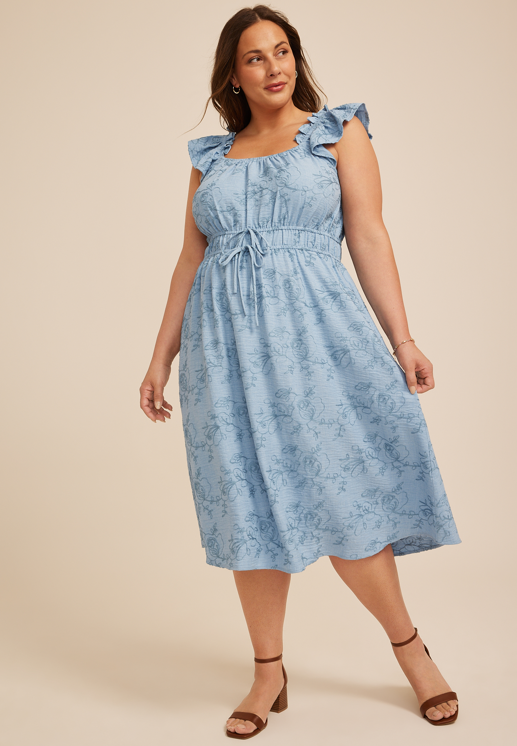 elegant beach party dresses Light Pink Embroidered Satin Kaftan For Women Plus Size main image 1
