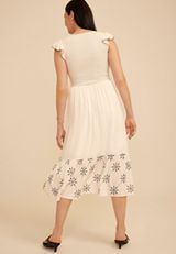 Embroidered Smocked Micro Flutter Sleeve Midi Dress, C9298, small