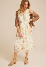 Bare Floral Lace Up Midi Dress, C5487, small