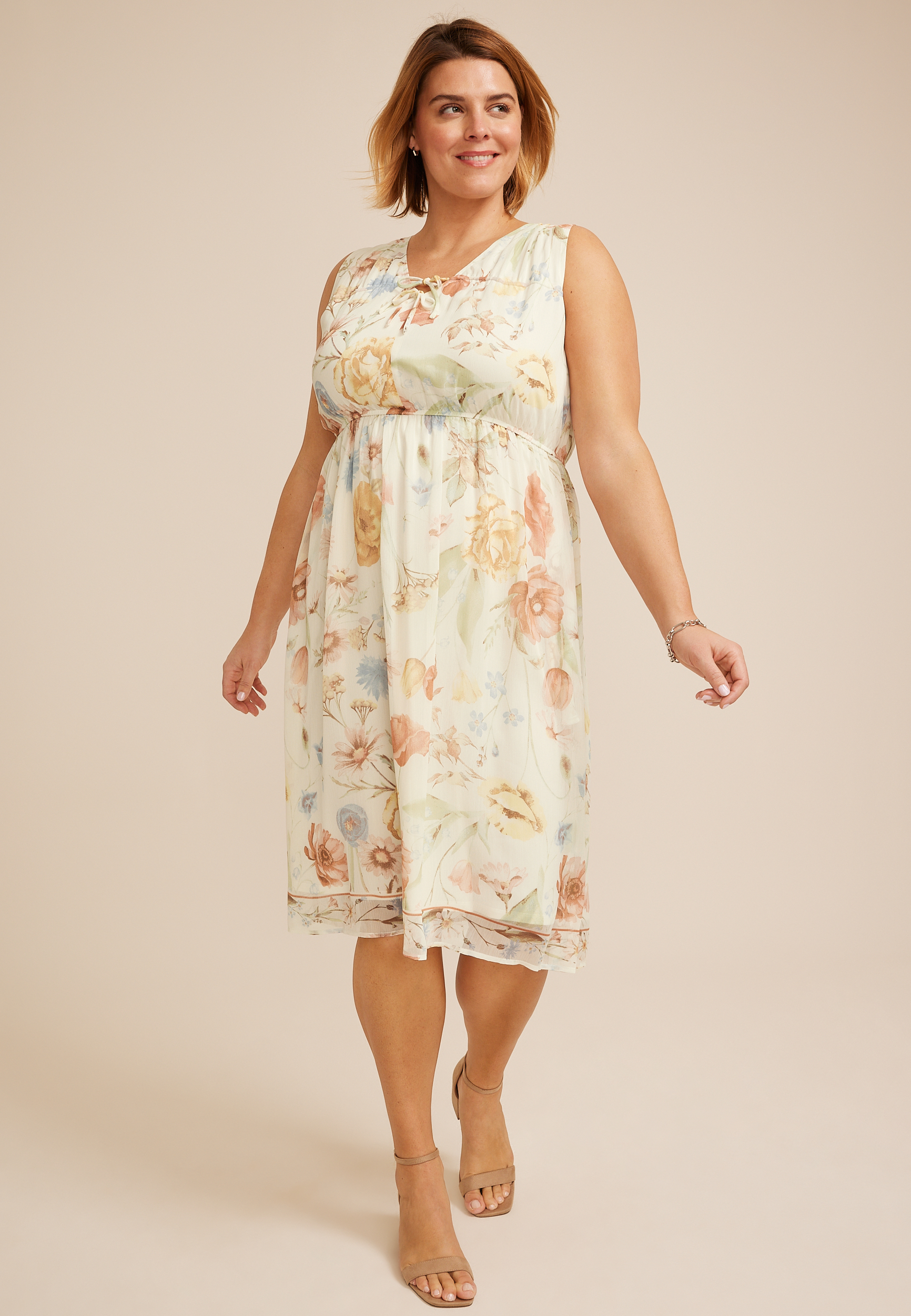 Plus Size Bare Floral Lace Up Midi Dress