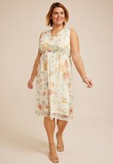 Plus Size Bare Floral Lace Up Midi Dress, C5487, small