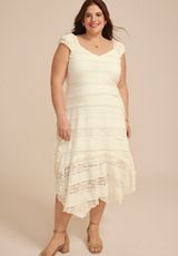 Plus Size Bare Lace Hanky Hem Midi Dress, C2789, small