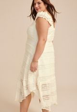 Plus Size Bare Lace Hanky Hem Midi Dress, C2789, small