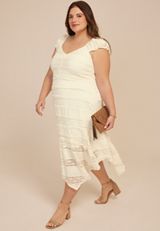 Plus Size Bare Lace Hanky Hem Midi Dress, C2789, small