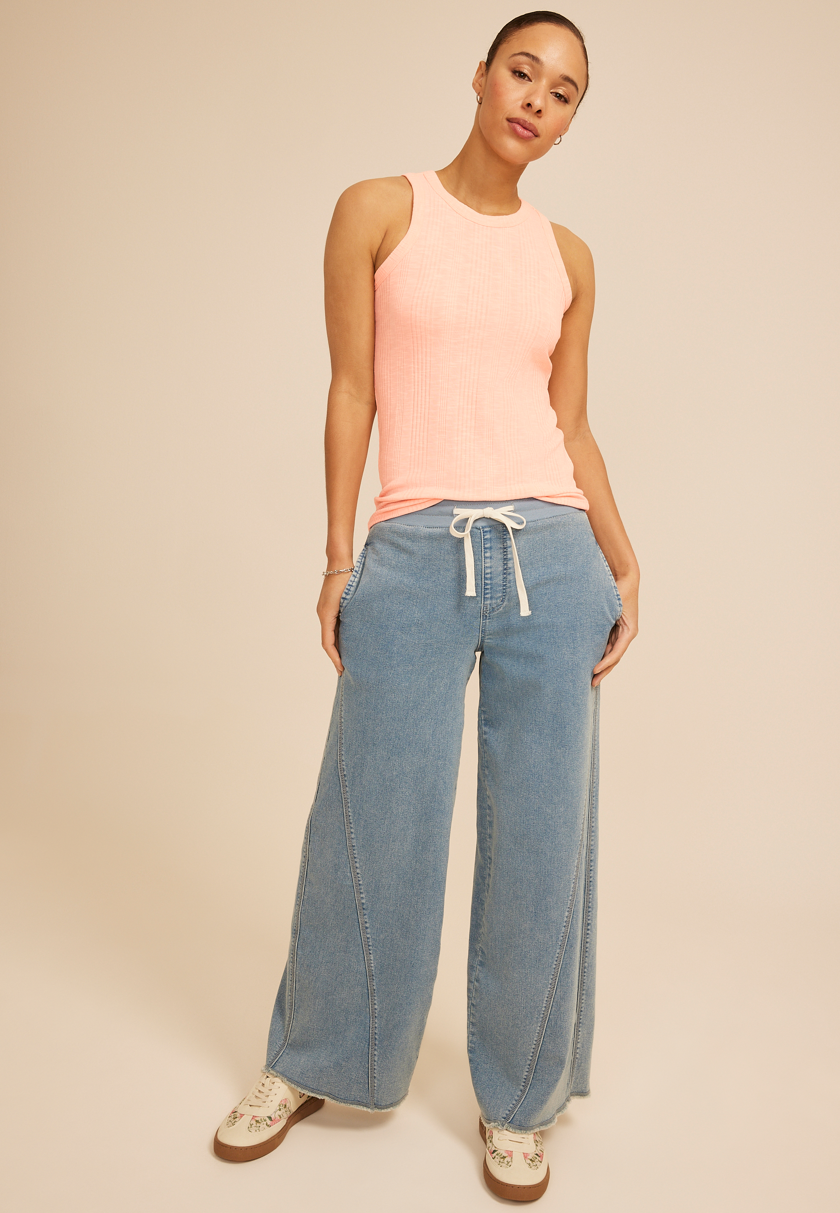 24/7 Variegated Ribbed Highline Tank Top, LUCENT MELON, large