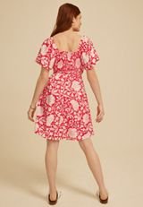Floral Side Cutout Flutter Sleeve Mini Dress, C7956, small