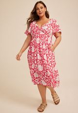 Plus Size Floral Twist Front Flutter Sleeve Midi Dress, C7956, small