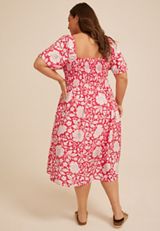 Plus Size Floral Twist Front Flutter Sleeve Midi Dress, C7956, small