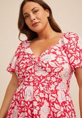 Plus Size Floral Twist Front Flutter Sleeve Midi Dress, C7956, small