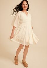 White Embroidered Notch Neck Mini Dress, C8232, small