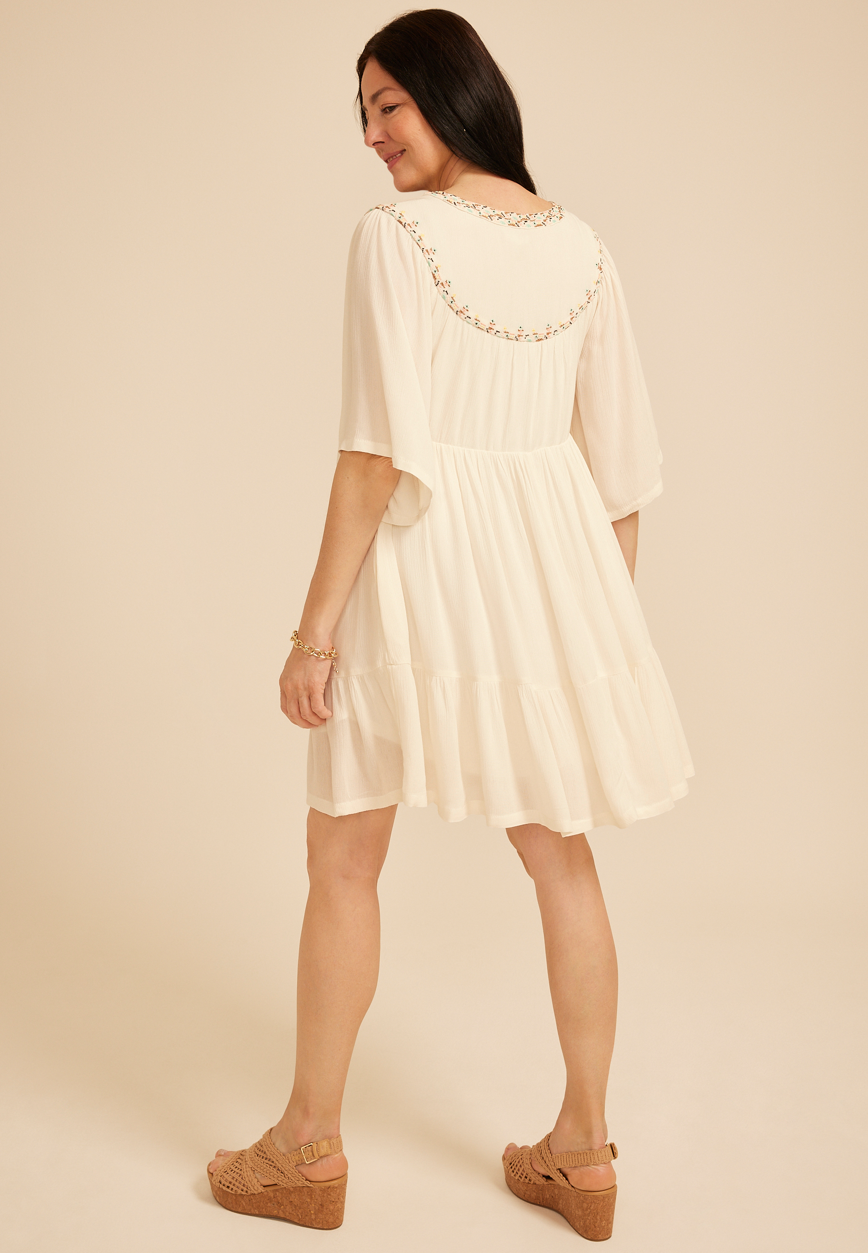 bohemian embroidered dress Dove Embroidered Cotton Mini Dress in Pansy Embroidery White