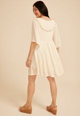 White Embroidered Notch Neck Mini Dress, C8232, small