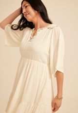 White Embroidered Notch Neck Mini Dress, C8232, small