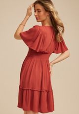 Flutter Sleeve Knot Front Mini Dress, C200, small