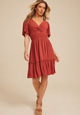 Flutter Sleeve Knot Front Mini Dress, C200, small