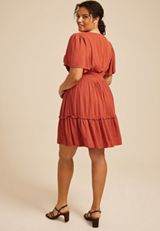 Plus Size Flutter Sleeve Knot Front Mini Dress, C200, small
