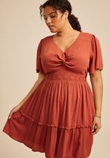 Plus Size Flutter Sleeve Knot Front Mini Dress, C200, small