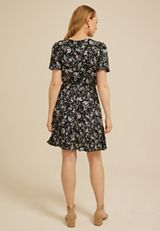 24/7 Printed V Neck Tiered Mini Dress, BLACK COMBO, small