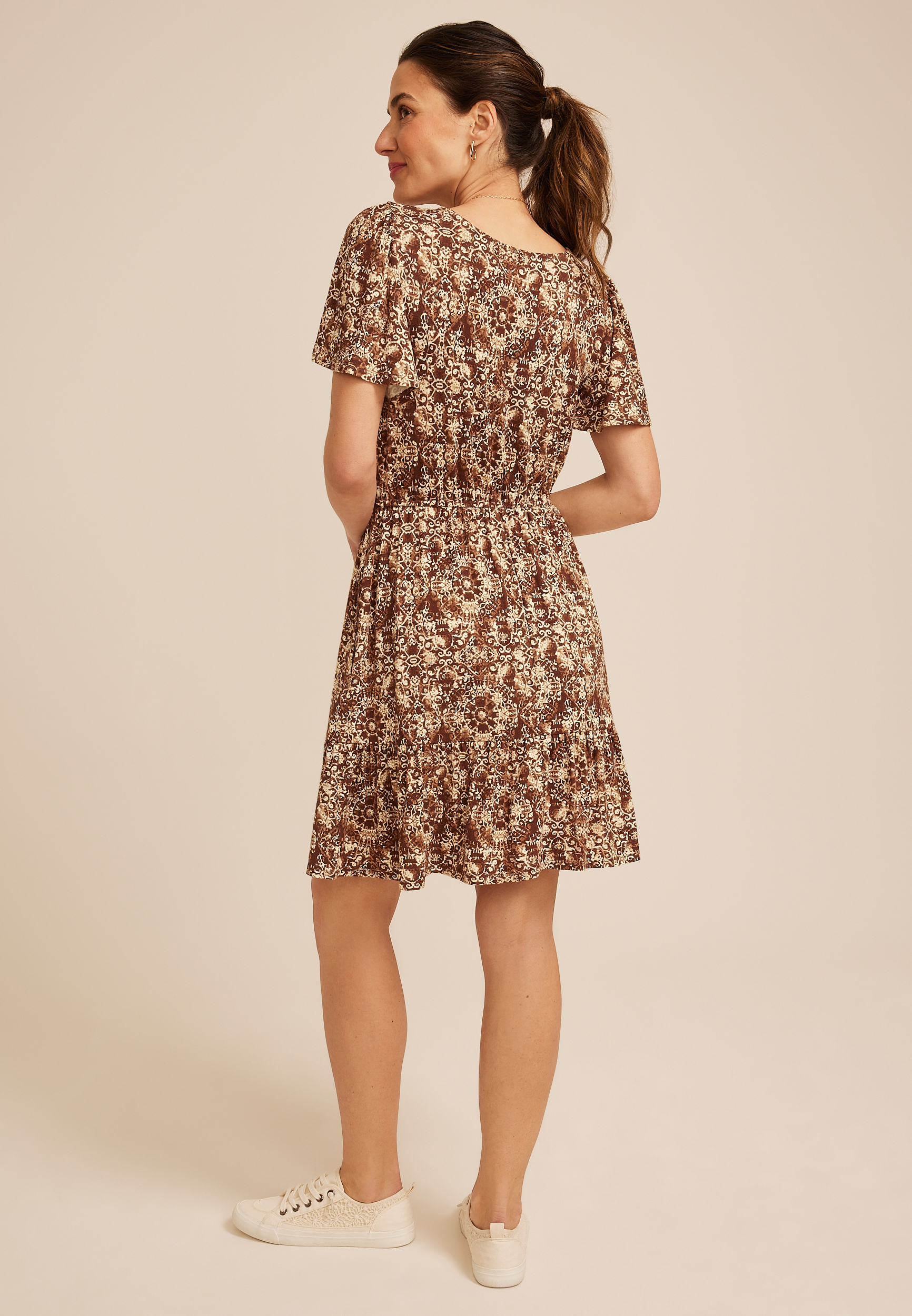 24/7 Printed V Neck Tiered Mini Dress - thumbnail 5