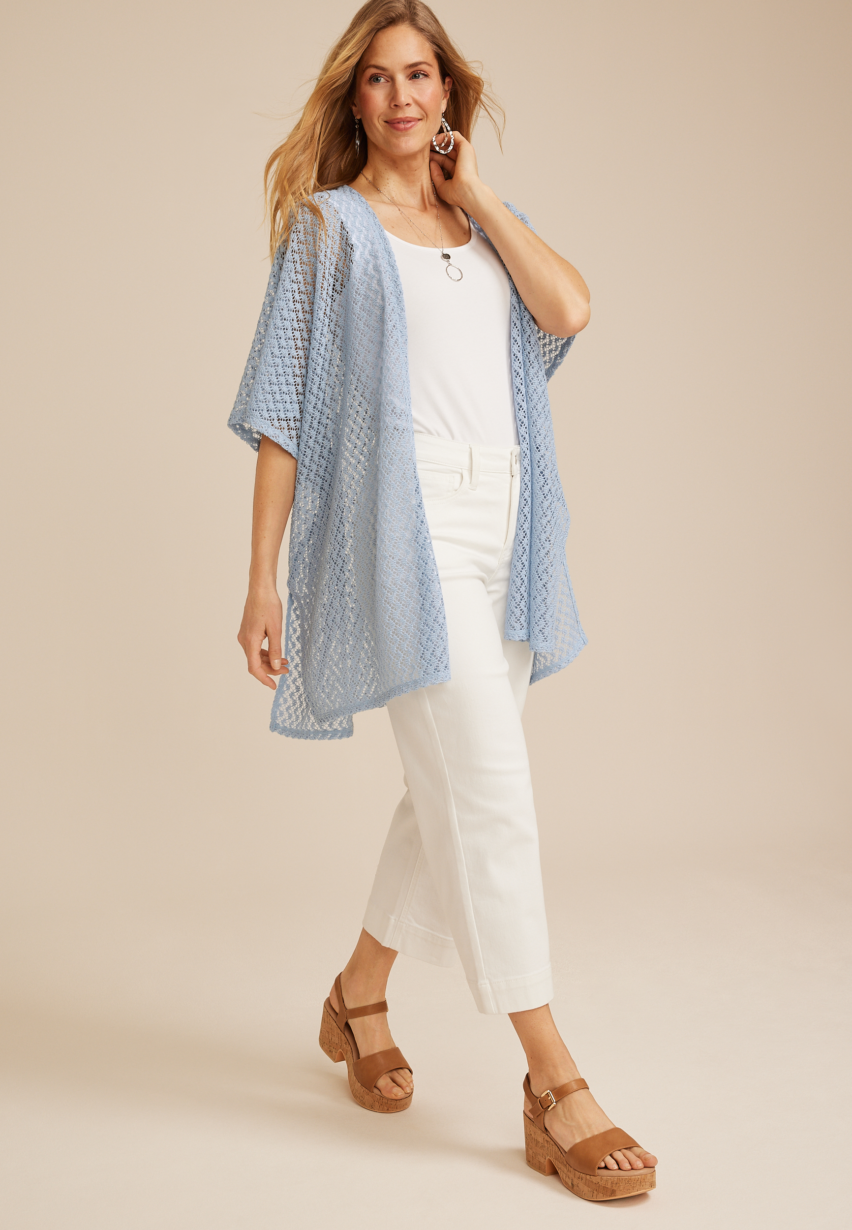 Textured Crochet Lace Kimono, C9675, large