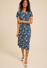 24/7 Floral Ruched Waist Midi Dress, BLUE JASMINE COMBO, small