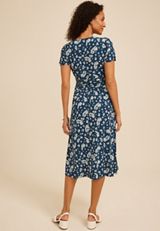 24/7 Floral Ruched Waist Midi Dress, BLUE JASMINE COMBO, small