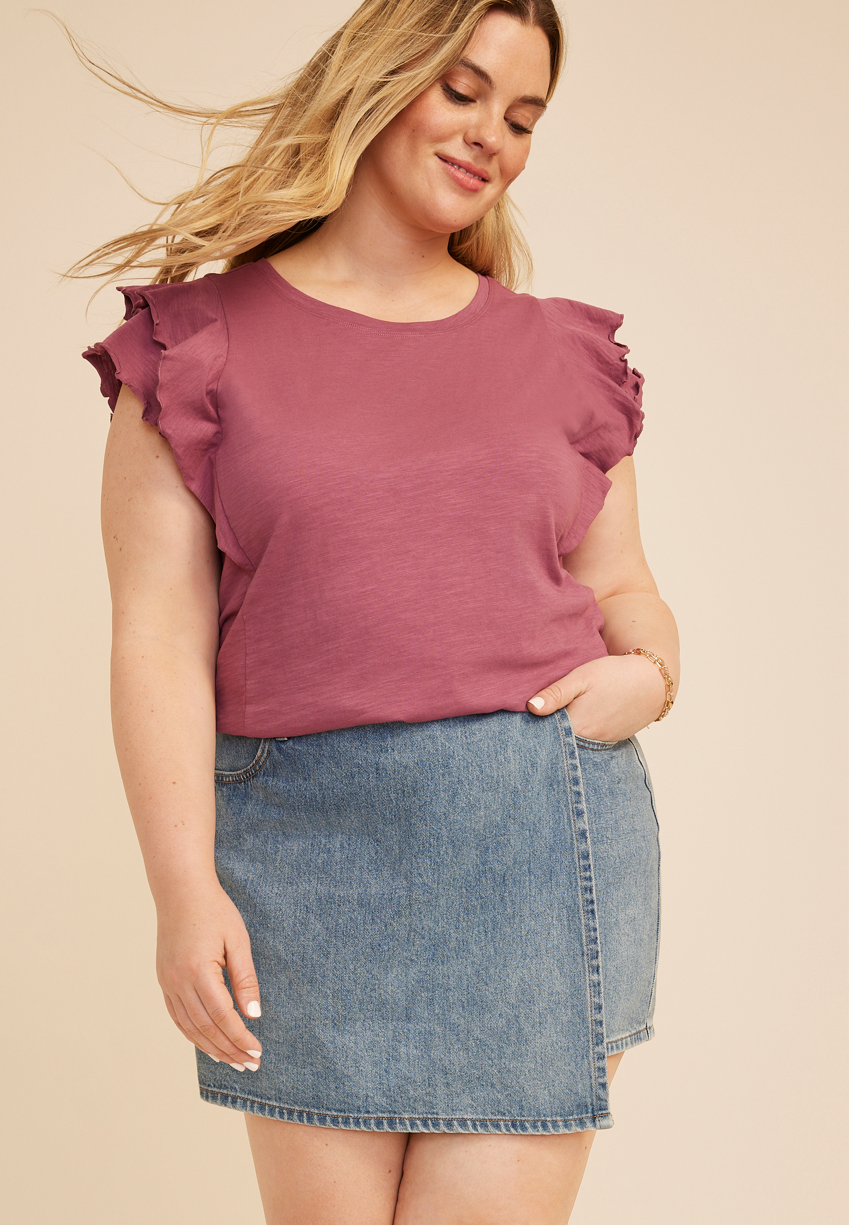 Plus Size 24/7 Double Flutter Sleeve Tee