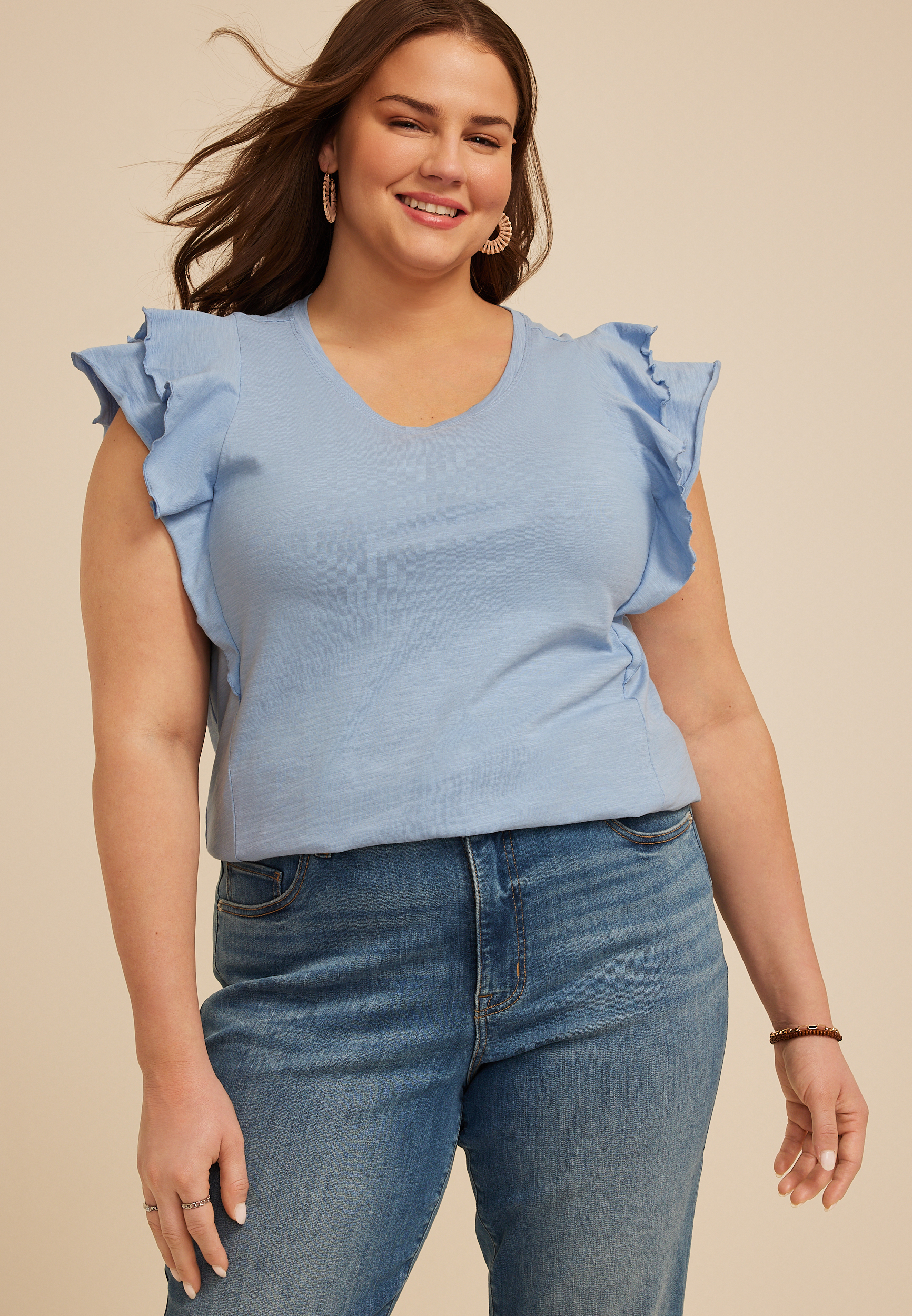 Plus Size 24/7 Double Flutter Sleeve Tee