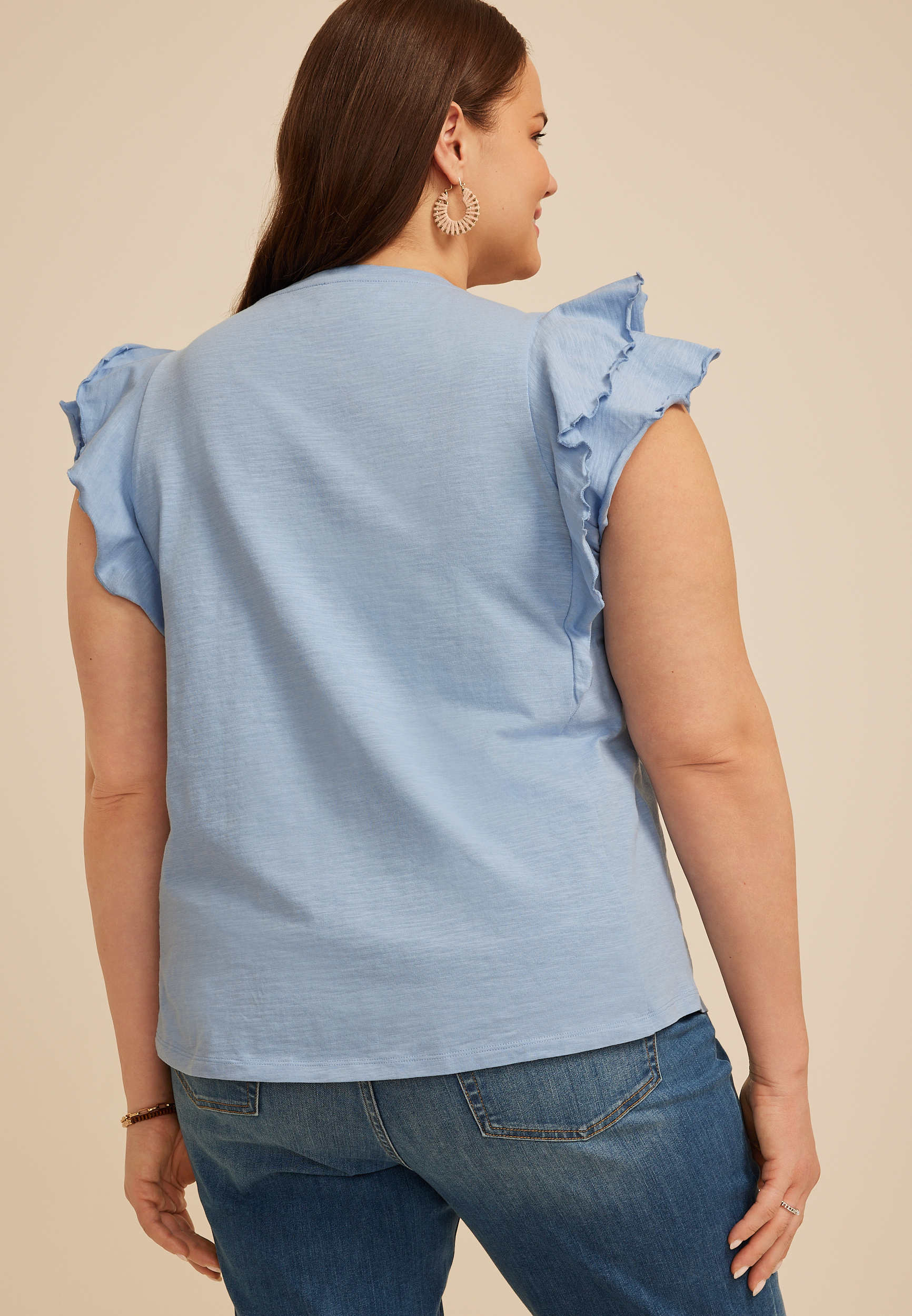 Plus Size 24/7 Double Flutter Sleeve Tee - thumbnail 8